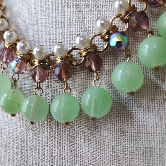 Set of Faux Jade Beads Pearls Bracelet and Necklace Vintage Amethyst Purple EUC - Picture 10 of 15